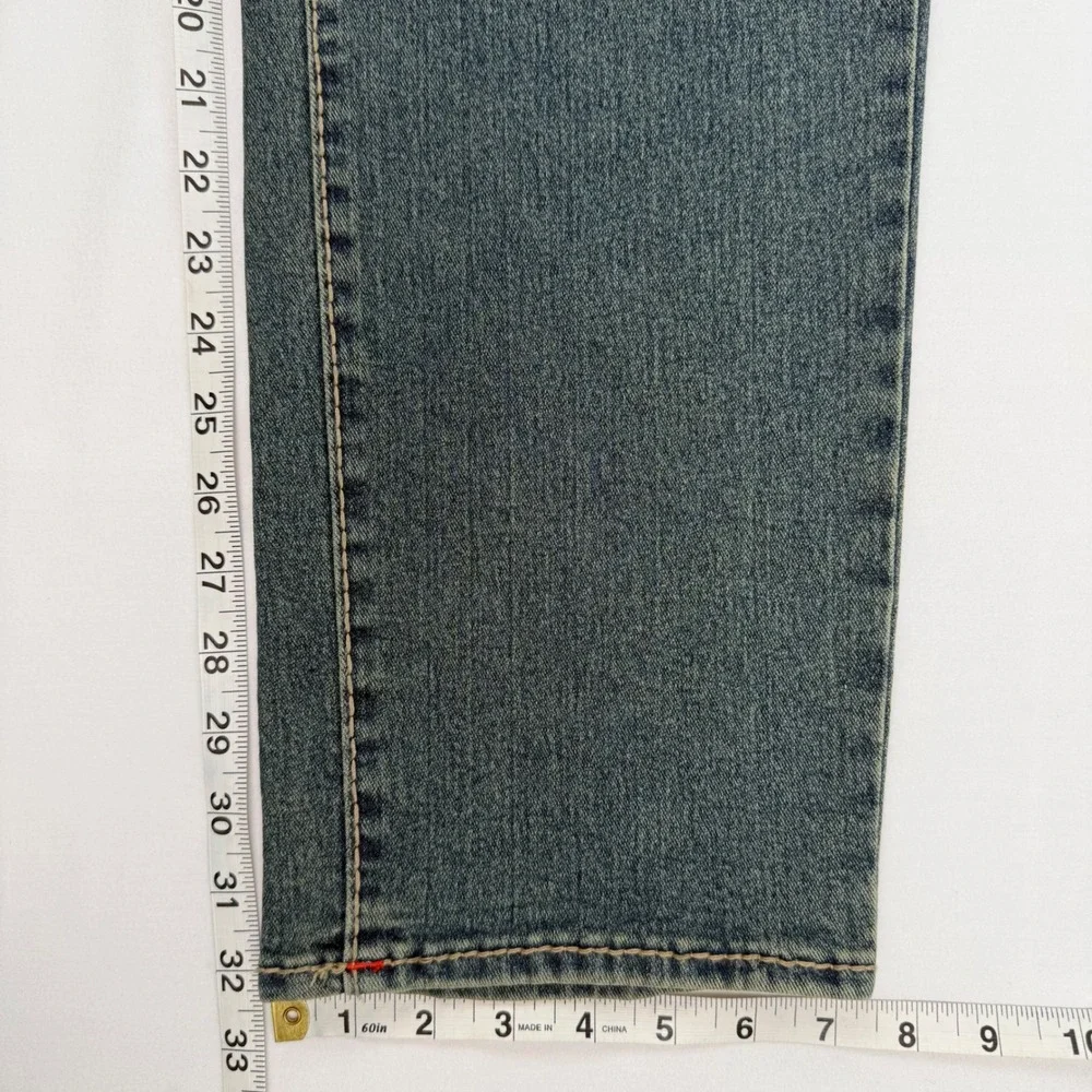 True Religion Geno Big T Flap Slim Jeans Medium Steamy Wash Red Stitch 36X32 NEW